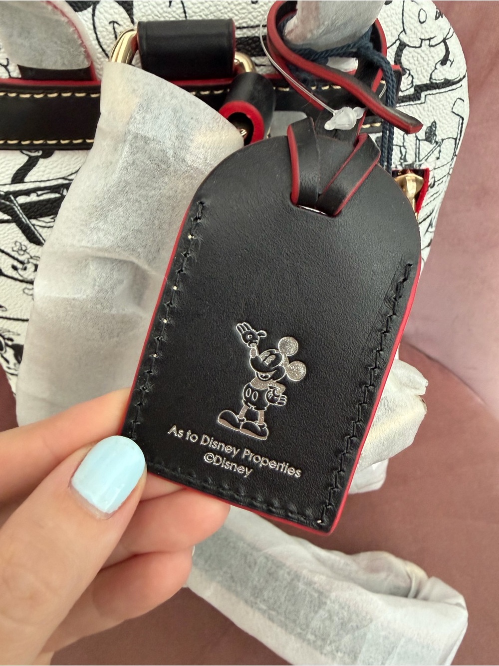 Disney Dooney and Bourke Black & White Cartoon Print Mini Backpack with Red Trim - Picture 3 of 6